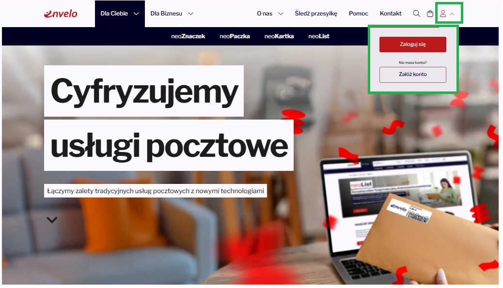 Rejestracja konta - menu główne załóż konto