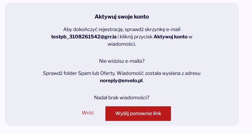 Rejestracja konta - Teraz wystarczy aktywować konto