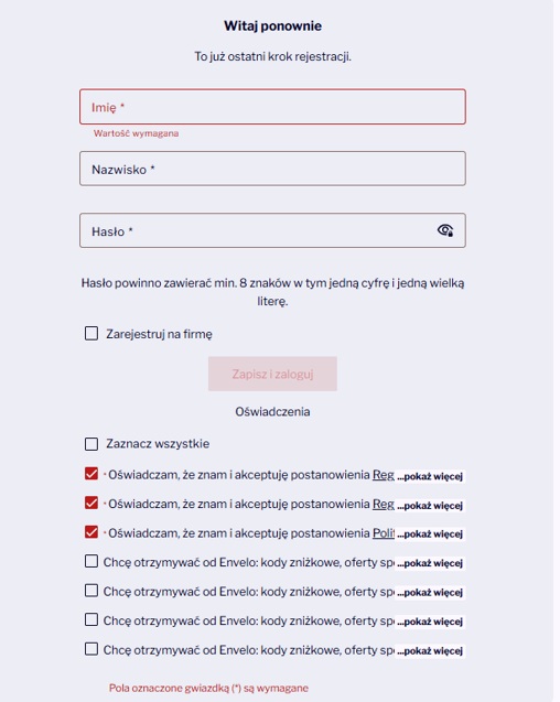 Rejestracja konta ostatni krok